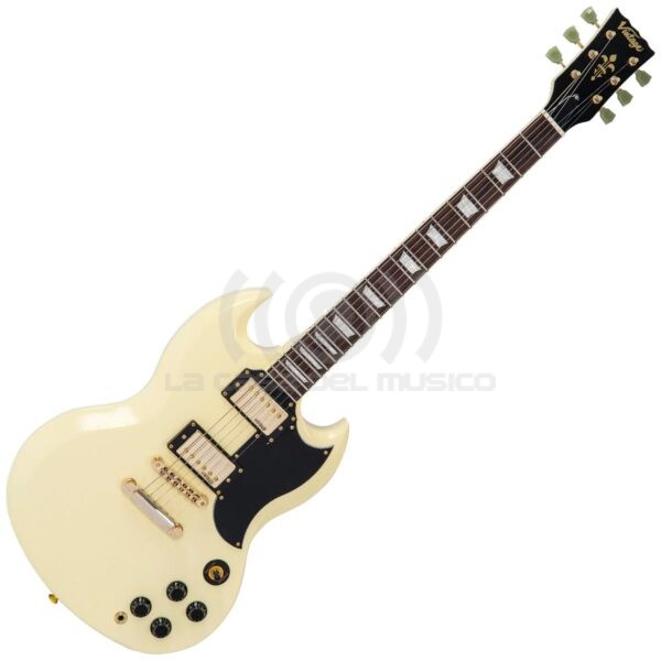 Vintage VS6 Guitarra Eléctrica SG Hardware Gold Color Vintage White