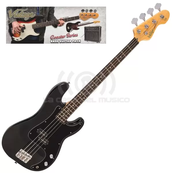 Vintage V40 Coaster Series Pack Bajo Eléctrico Gloss Black