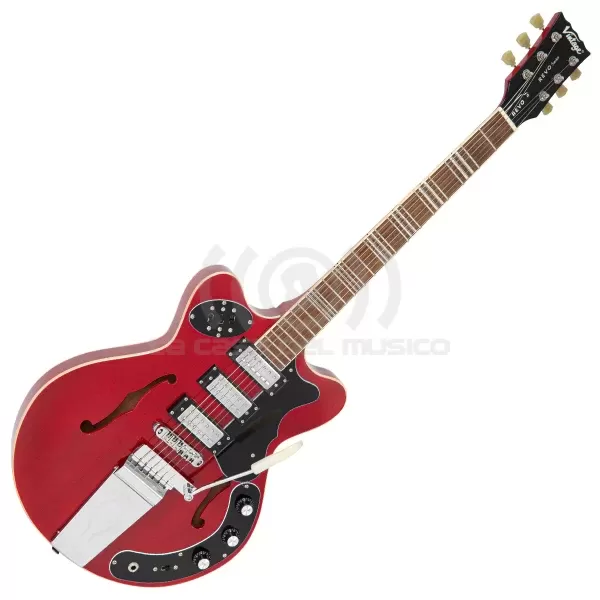 Vintage REVO Series Superthin Guitarra Semi Hollow Cherry Red