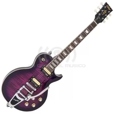 VINTAGE GUITARRA ELECTRICA V100 REISSUED - PURPLE FLAMED C/ PUENTE BIGSBY