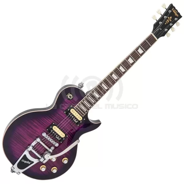 VINTAGE GUITARRA ELECTRICA V100 REISSUED – PURPLE FLAMED C/ PUENTE BIGSBY