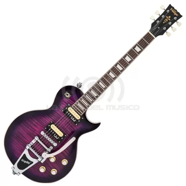 VINTAGE GUITARRA ELECTRICA V100 REISSUED – PURPLE FLAMED C/ PUENTE BIGSBY