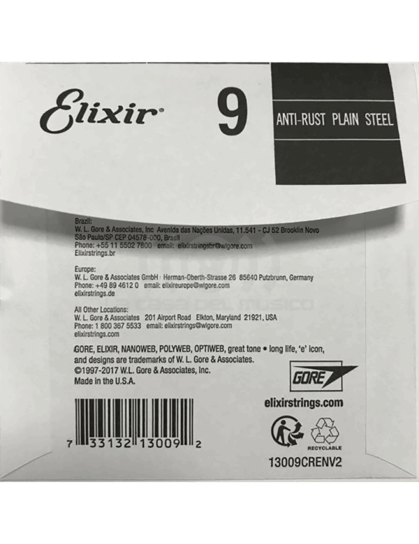 Elixir 13009 Cuerda Guitarra Suelta .009 Plain Steel