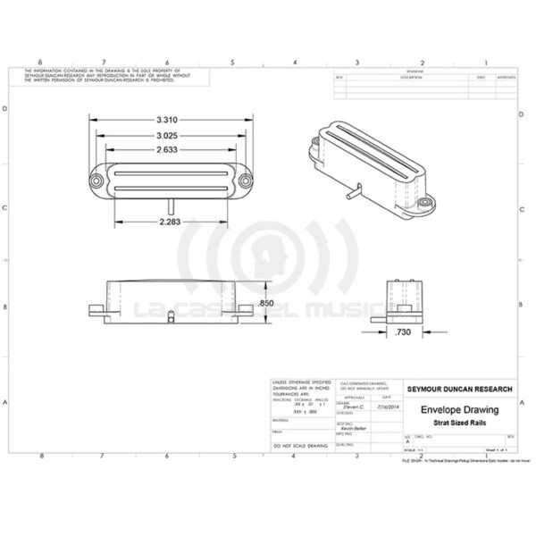 Seymour Duncan SCR-1n Cool Rails Strat Cápsulas Guitarra Eléctrica Neck Single Coil Cover: Black