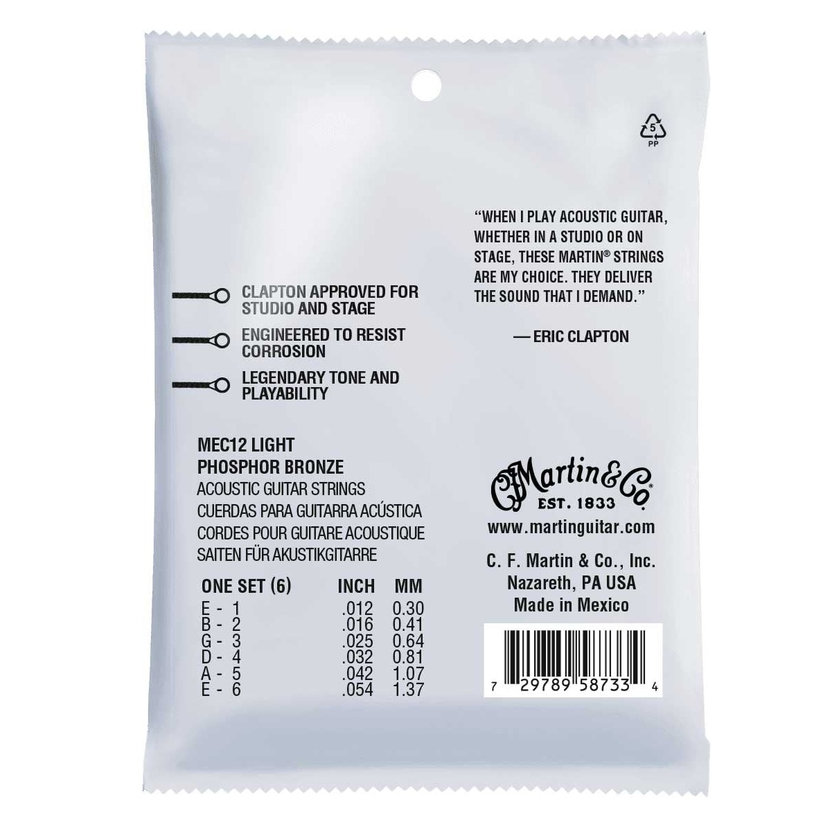 MARTIN GUITARS MEC12 Eric Clapton Phosphor Bronze 012-054 Light MARTIN GUITARS MEC12 Eric Clapton Phosphor Bronze 012-054 Light - Imagen 2