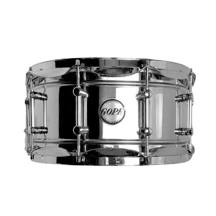 GOPE Caixa De Bateria Inox 14"X6.5" 10 Afinadores Total Cromada Pele Porosa